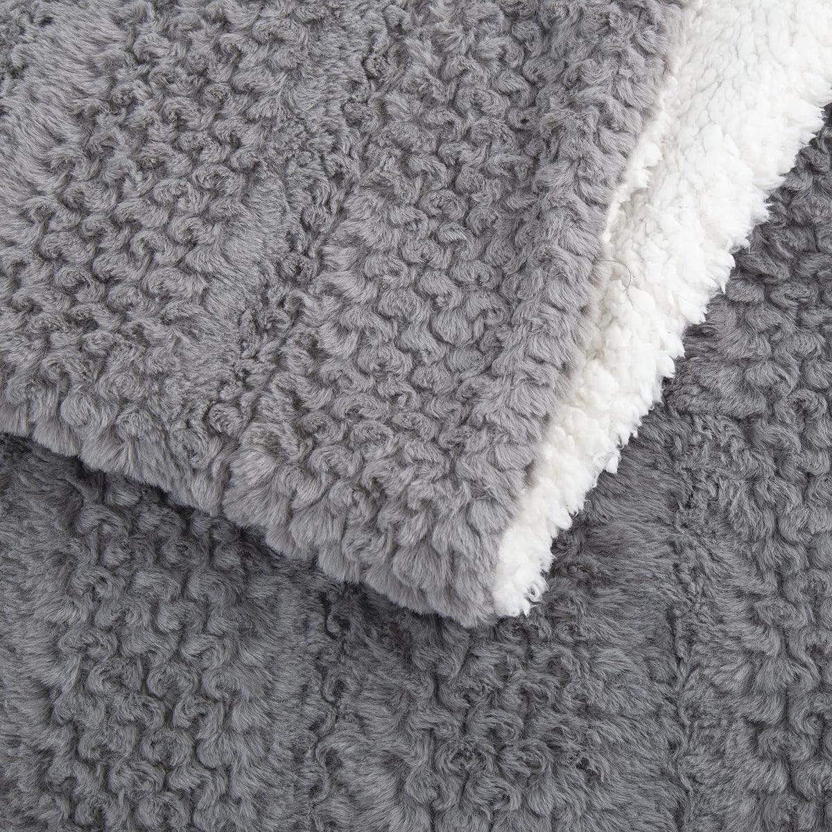 Dark Grey Bubble Textured Faux Fur and Sherpa Throw Blanket – view 4