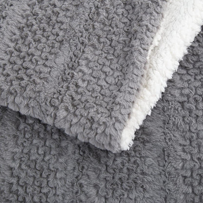Dark Grey Bubble Textured Faux Fur and Sherpa Throw Blanket – view 4