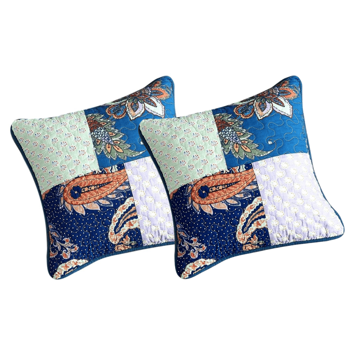 Cotton Patchwork Paisley Cushion Covers, Set of Two (18x18)