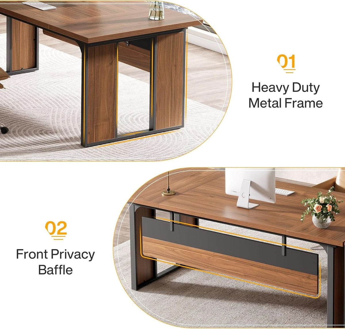 63 Inch L-Shaped Executive Desk with File Cabinet and Storage Shelves – view 6