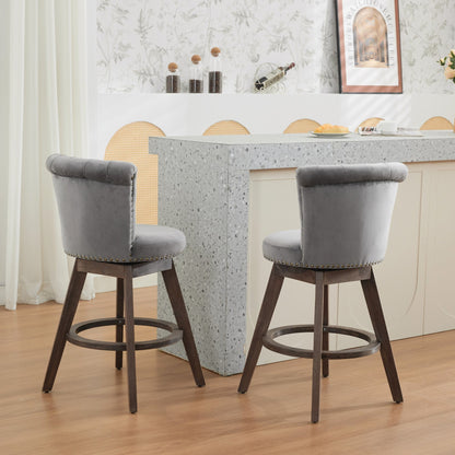 26" Gray Velvet Swivel Counter Height Bar Stools, Set of 2 – view 20