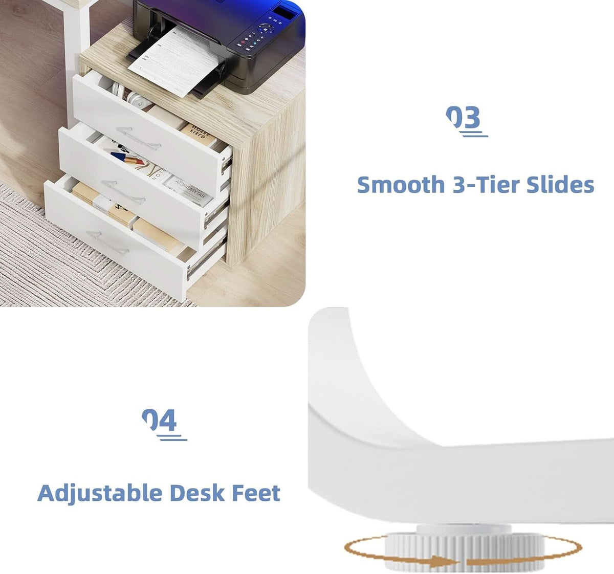 67-Inch White Walnut Computer Desk with Integrated LED Lighting – view 9