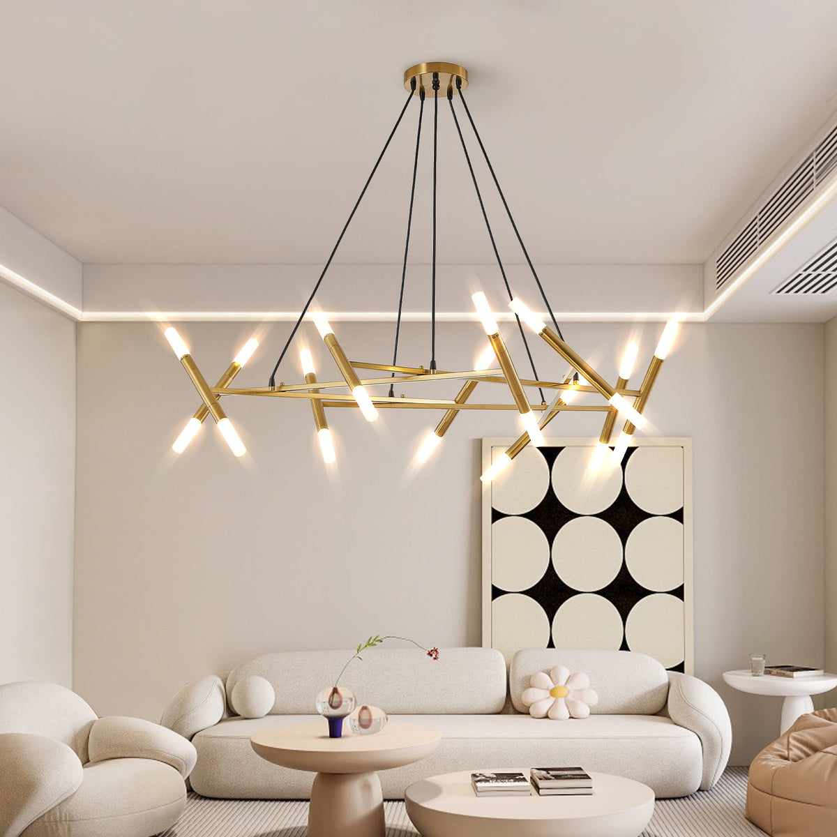 Modern Gold Branch Chandelier with Frosted Tubes, 40.9 Inch – view 6