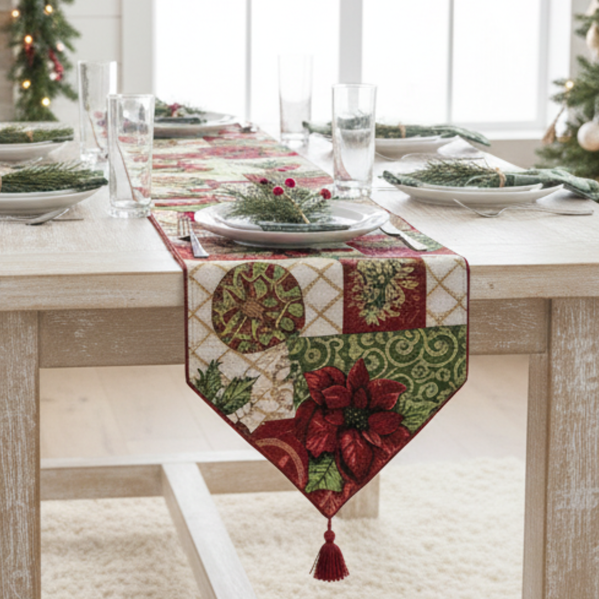Cotton Polyester Blend Holiday Tidings Table Runner