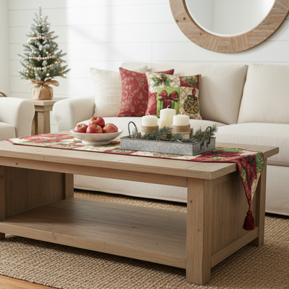 Holiday Tidings Poinsettia and Ornament Christmas Table Runner – view 9