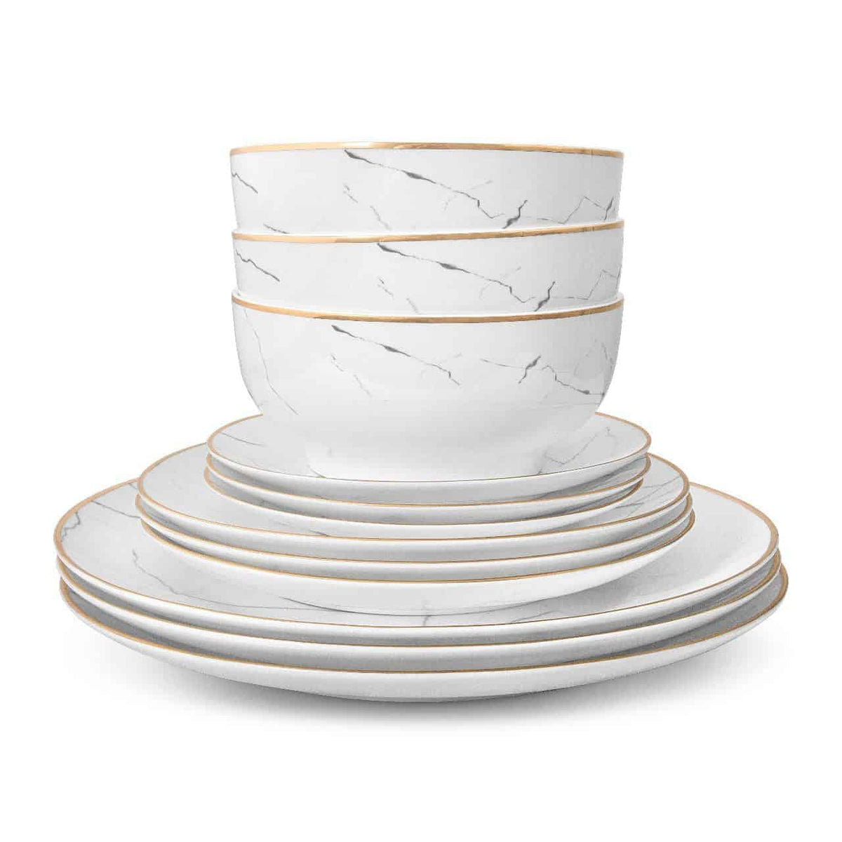 Carrara Marble Fine Bone China Dinnerware Set with Gold Rim, 16 Piece – view 6