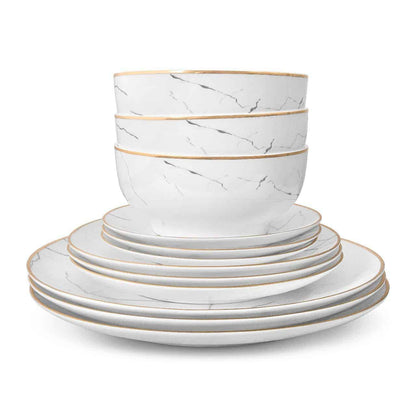Carrara Marble Fine Bone China Dinnerware Set with Gold Rim, 16 Piece – view 6