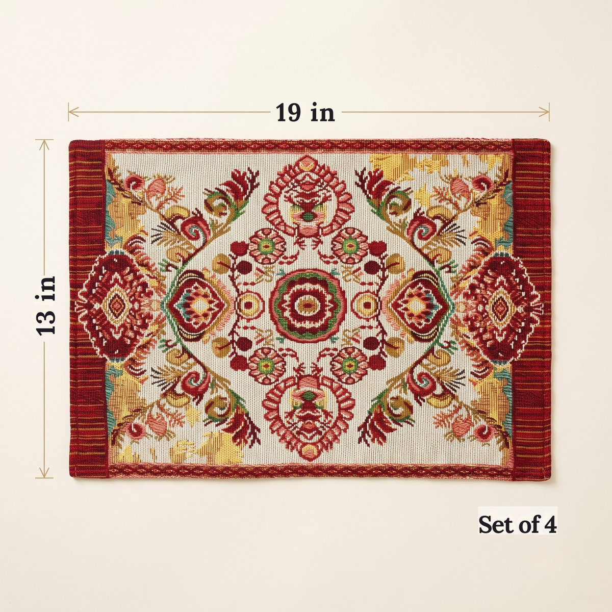 Burgundy Ornate Paisley Woven Tapestry Placemats, Eclectic Dining Set – view 8