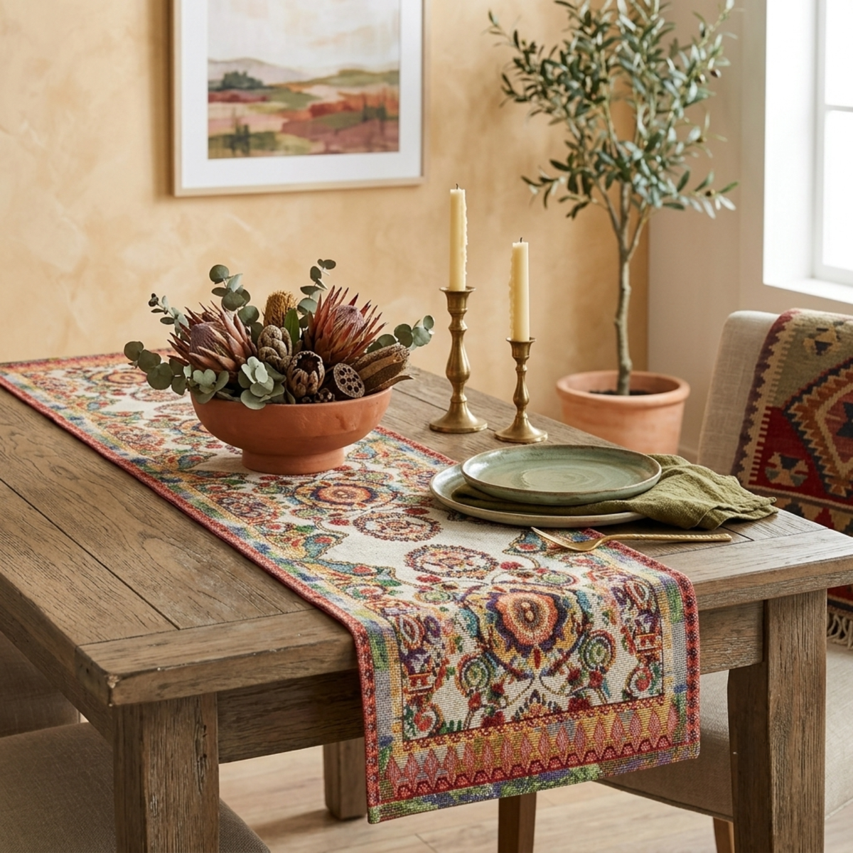 Elegant Ivory Ornate Paisley Woven Tapestry Table Runner – view 5