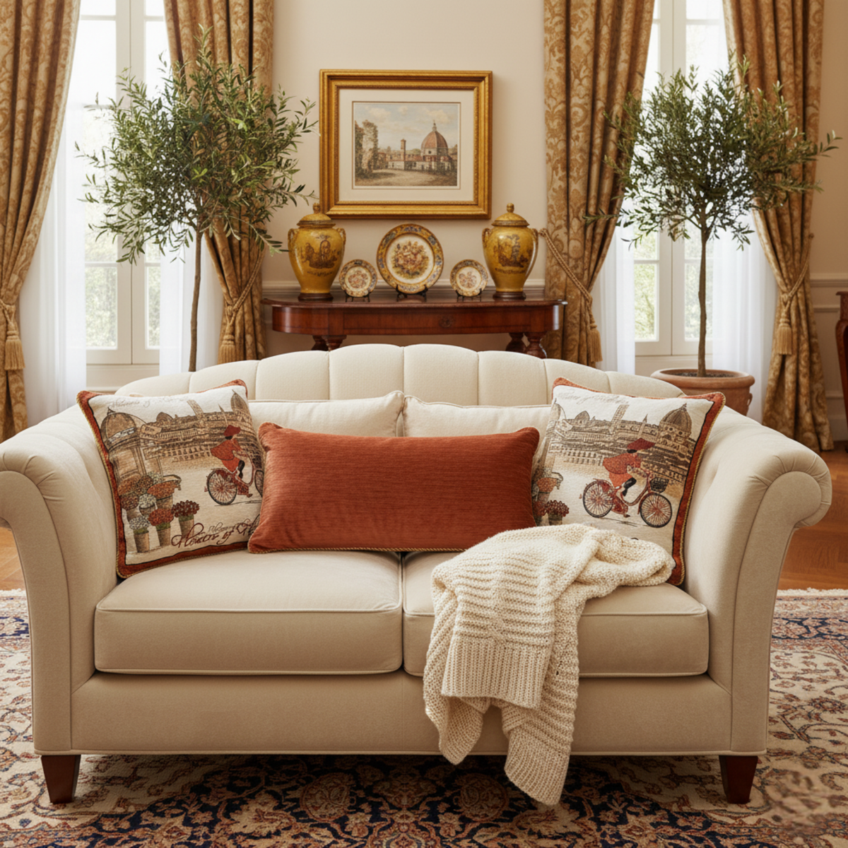 Flowers of Florence Italy Skyline Woven Tapestry Pillow Cover – view 6