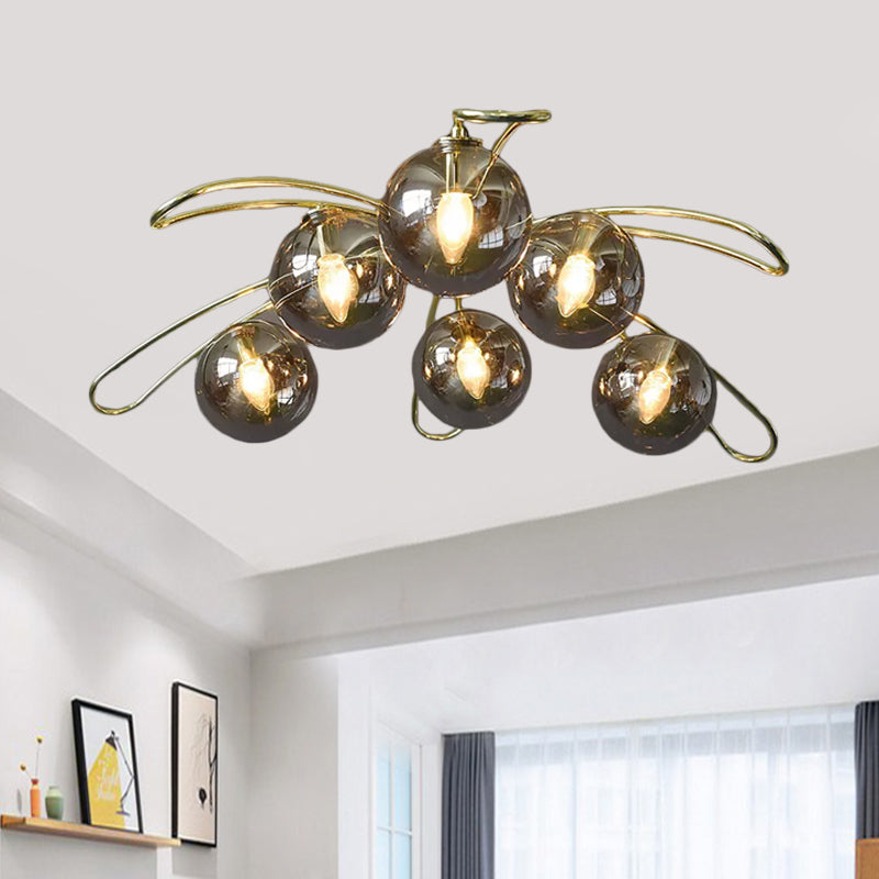 Clara Mid-Century Brass Flush Mount Light with Smoke Gray Glass – view 4