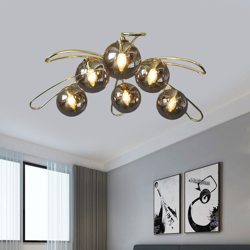 Clara Mid-Century Brass Flush Mount Light with Smoke Gray Glass – view 6
