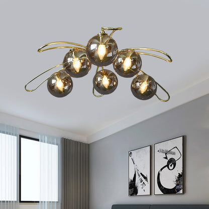 Clara Mid-Century Brass Flush Mount Light with Smoke Gray Glass – view 6
