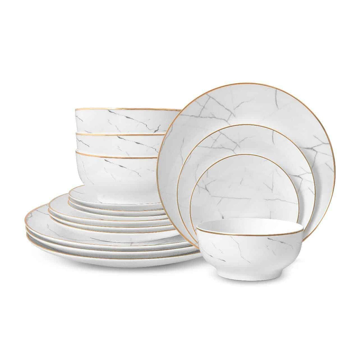 Carrara Marble Fine Bone China Dinnerware Set with Gold Rim, 16 Piece – view 7