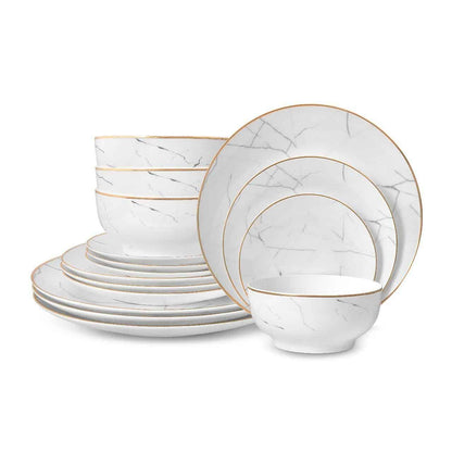 Carrara Marble Fine Bone China Dinnerware Set with Gold Rim, 16 Piece – view 7