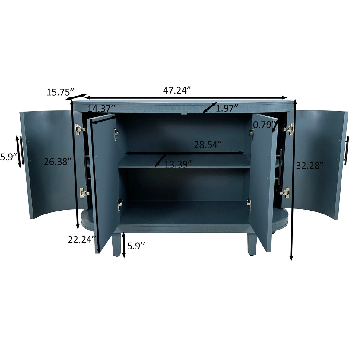 Curved Wooden Sideboard Console Table with Adjustable Shelves, Blue – view 2