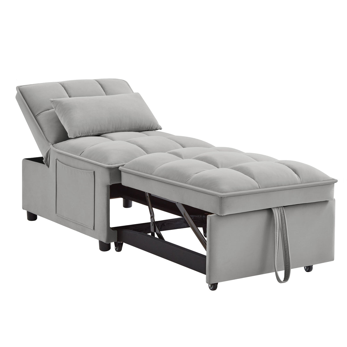 4-in-1 Convertible Gray Velvet Single Sofa Bed with Adjustable Backrest – view 10