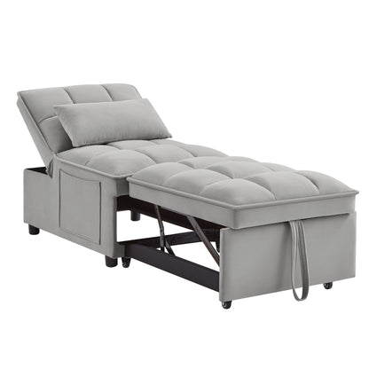 4-in-1 Convertible Gray Velvet Single Sofa Bed with Adjustable Backrest – view 10