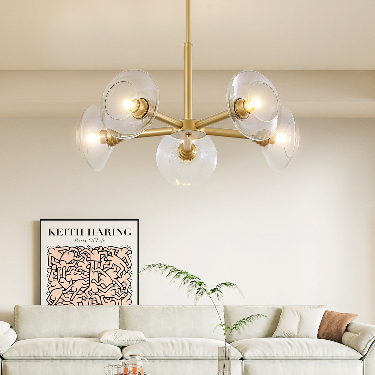 26" Modern Gold 5-Light Sputnik Chandelier with Clear Glass Shades – view 2