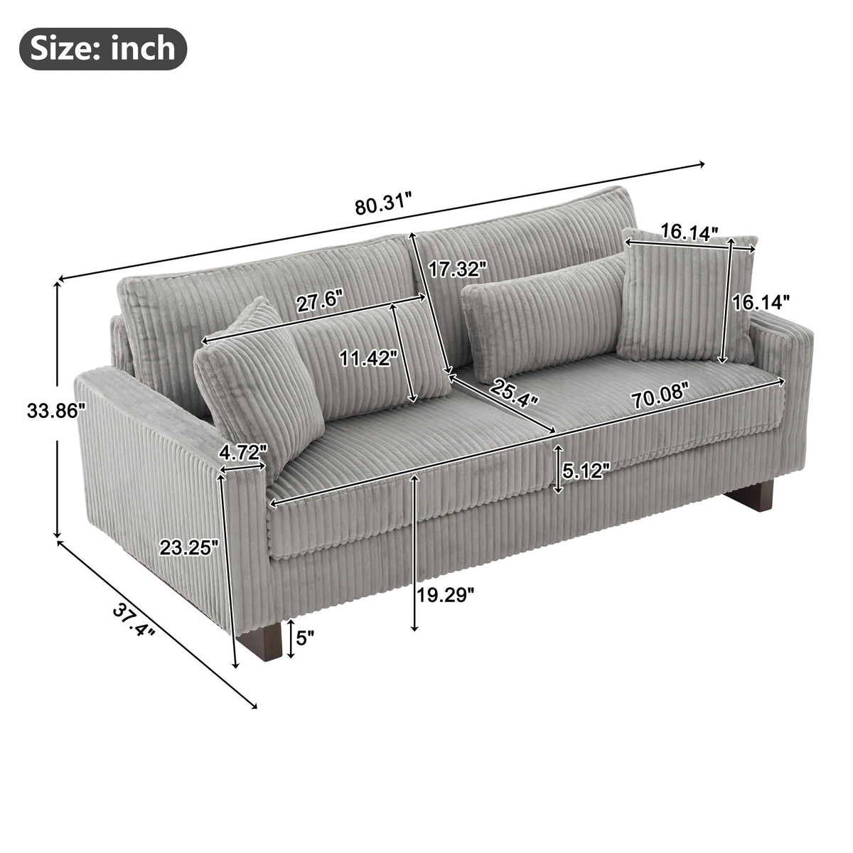 Modern Fabric Loveseat Sofa with 4 Pillows in Beige, Black or Dark Gray – view 7