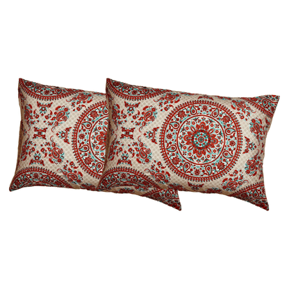 Microfiber Medallion Pillowcases, Taupe, Red Orange, Turquoise