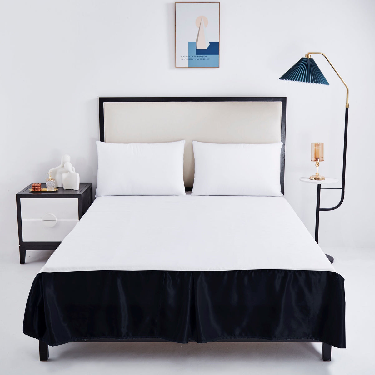 Polyester Satin Black Platform Bed Skirt, 14-Inch Drop