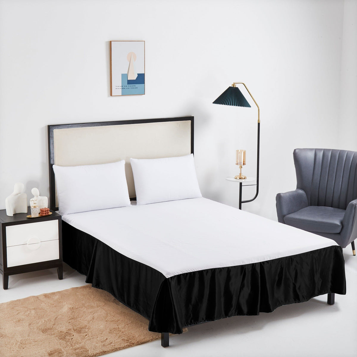 Glam Night Out Black Satin Tailored Platform Bed Skirt, 14" Drop – view 2