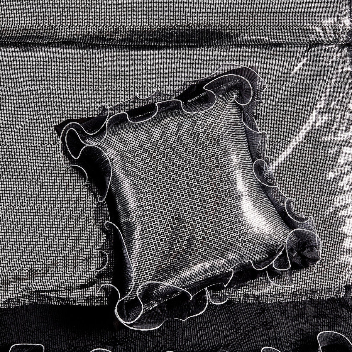 Glam Night Out Silver Sequin Black Organza Ruffle Comforter Set, 6-Piece – view 6