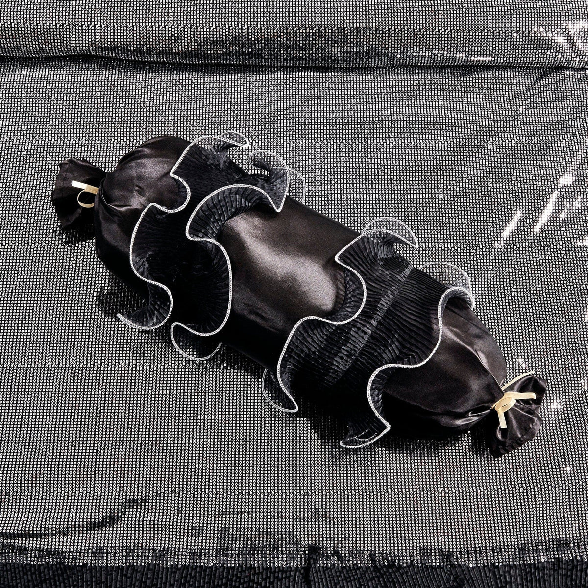 Glam Night Out Silver Sequin Black Organza Ruffle Comforter Set, 6-Piece – view 7