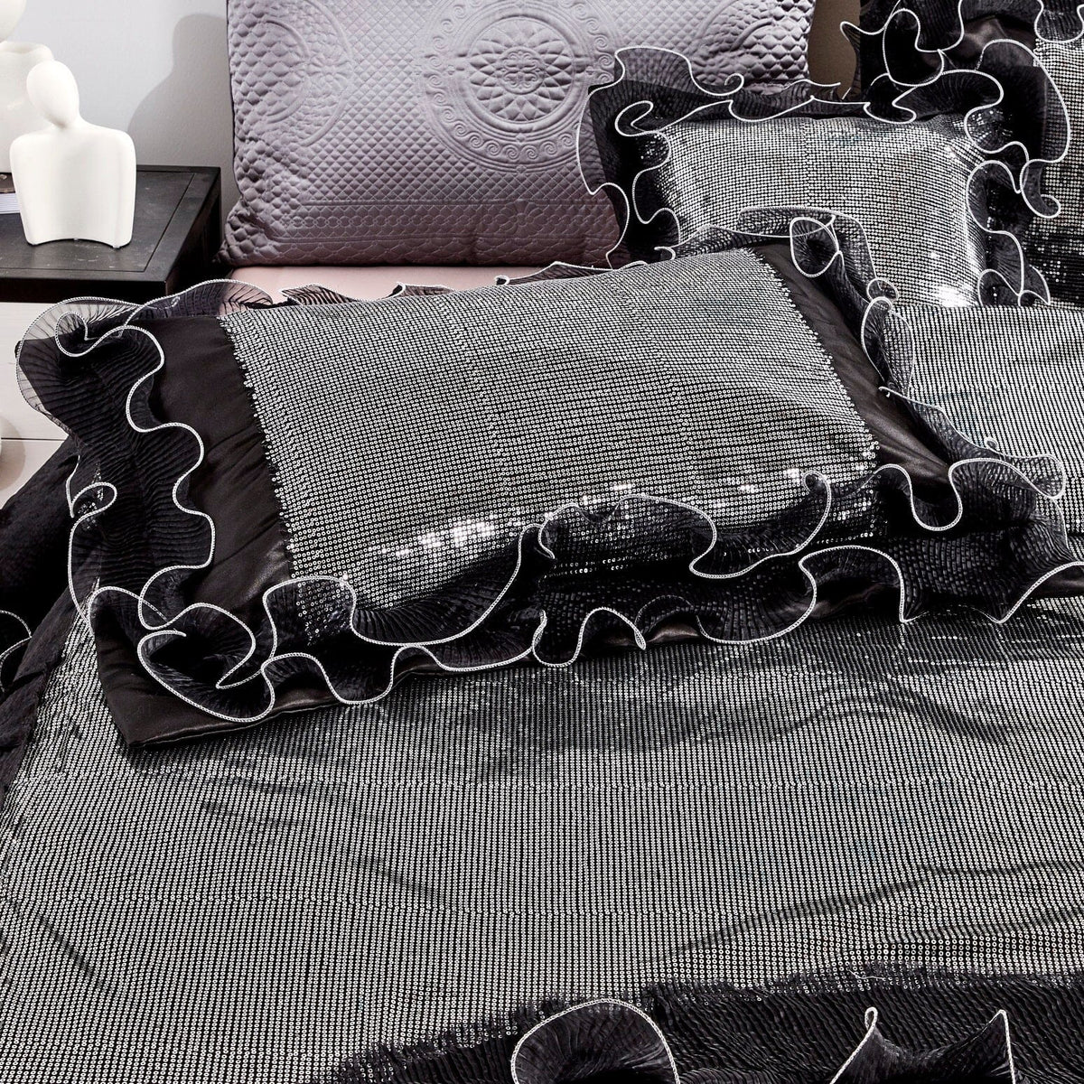 Glam Night Out Silver Sequin Black Organza Ruffle Comforter Set, 6-Piece – view 8