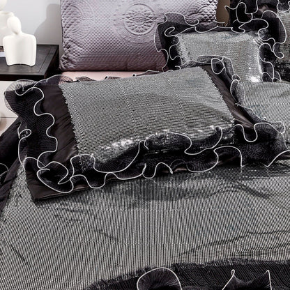 Glam Night Out Silver Sequin Black Organza Ruffle Comforter Set, 6-Piece – view 8