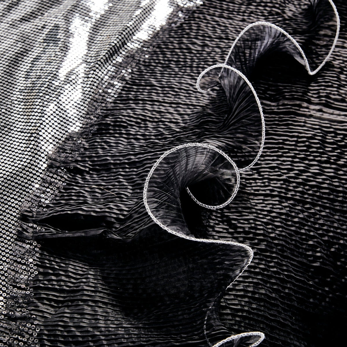 Glam Night Out Silver Sequin Black Organza Ruffle Comforter Set, 6-Piece – view 9