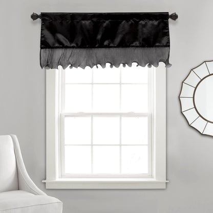 Satin Ruffle Window Valance, Black Polyester 18x52
