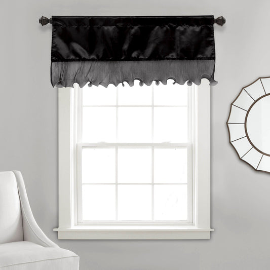 Satin Ruffle Window Valance, Black Polyester 18x52