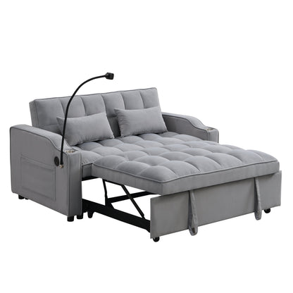 Light Gray Velvet Sleeper Loveseat with Pullout Bed and USB Ports – view 9