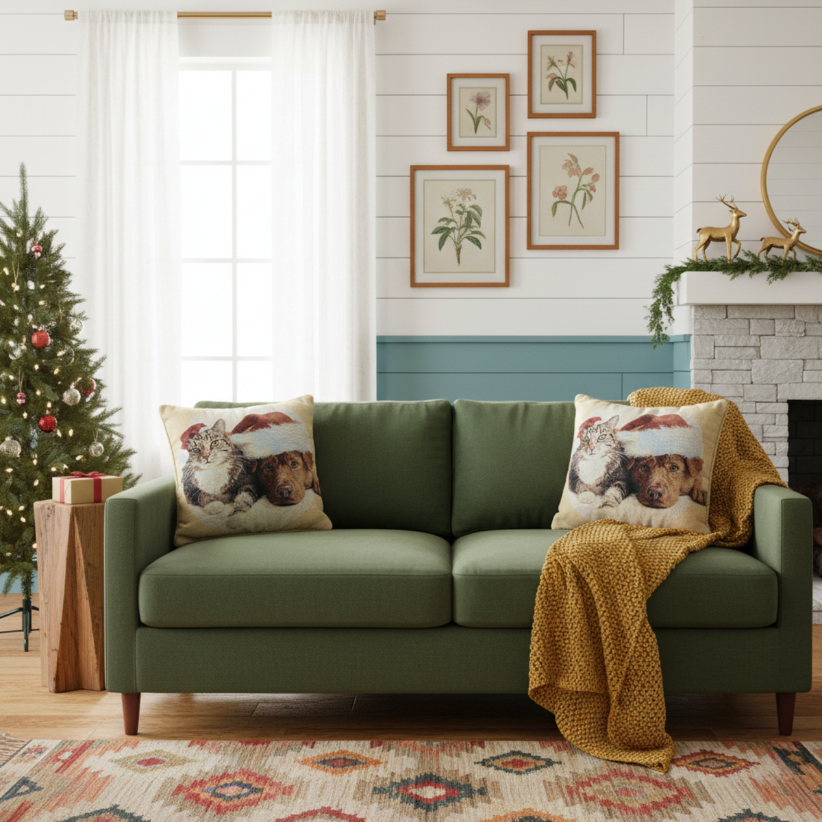 Christmas Dog and Cat Woven Tapestry Throw Pillow Cover, 18 x 18 – view 8