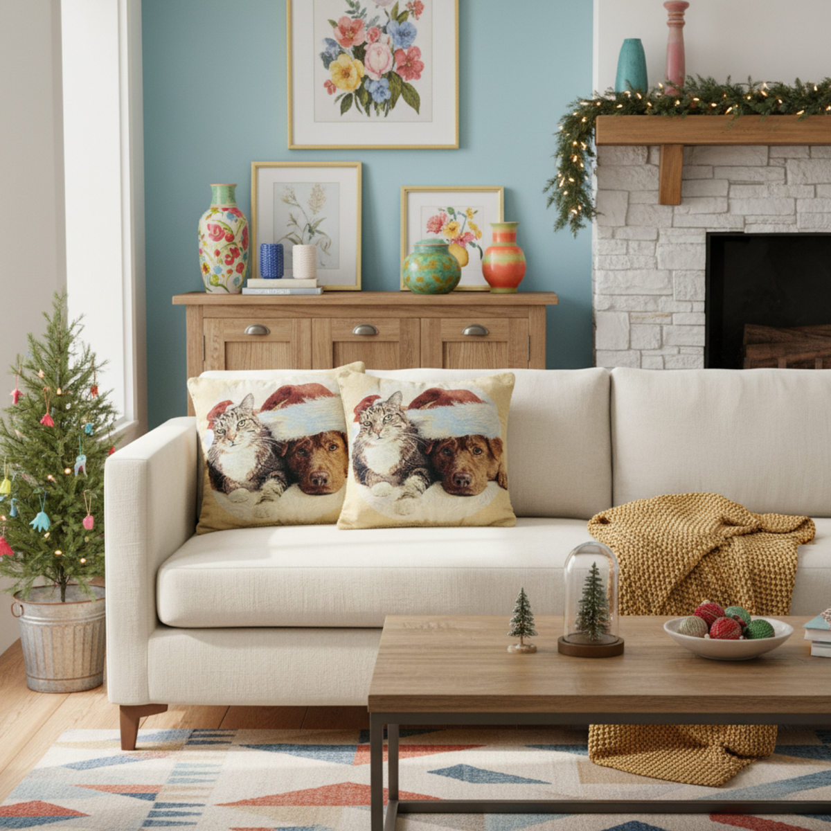 Christmas Dog and Cat Woven Tapestry Throw Pillow Cover, 18 x 18 – view 9