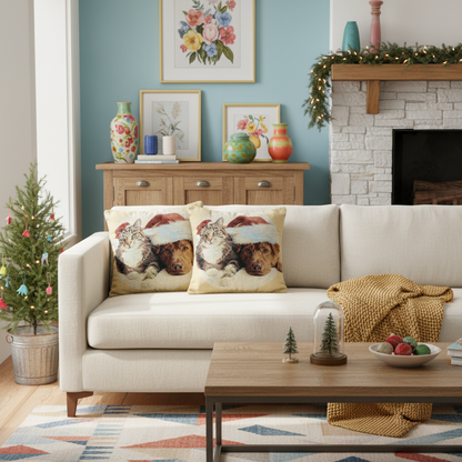 Christmas Dog and Cat Woven Tapestry Throw Pillow Cover, 18 x 18 – view 9