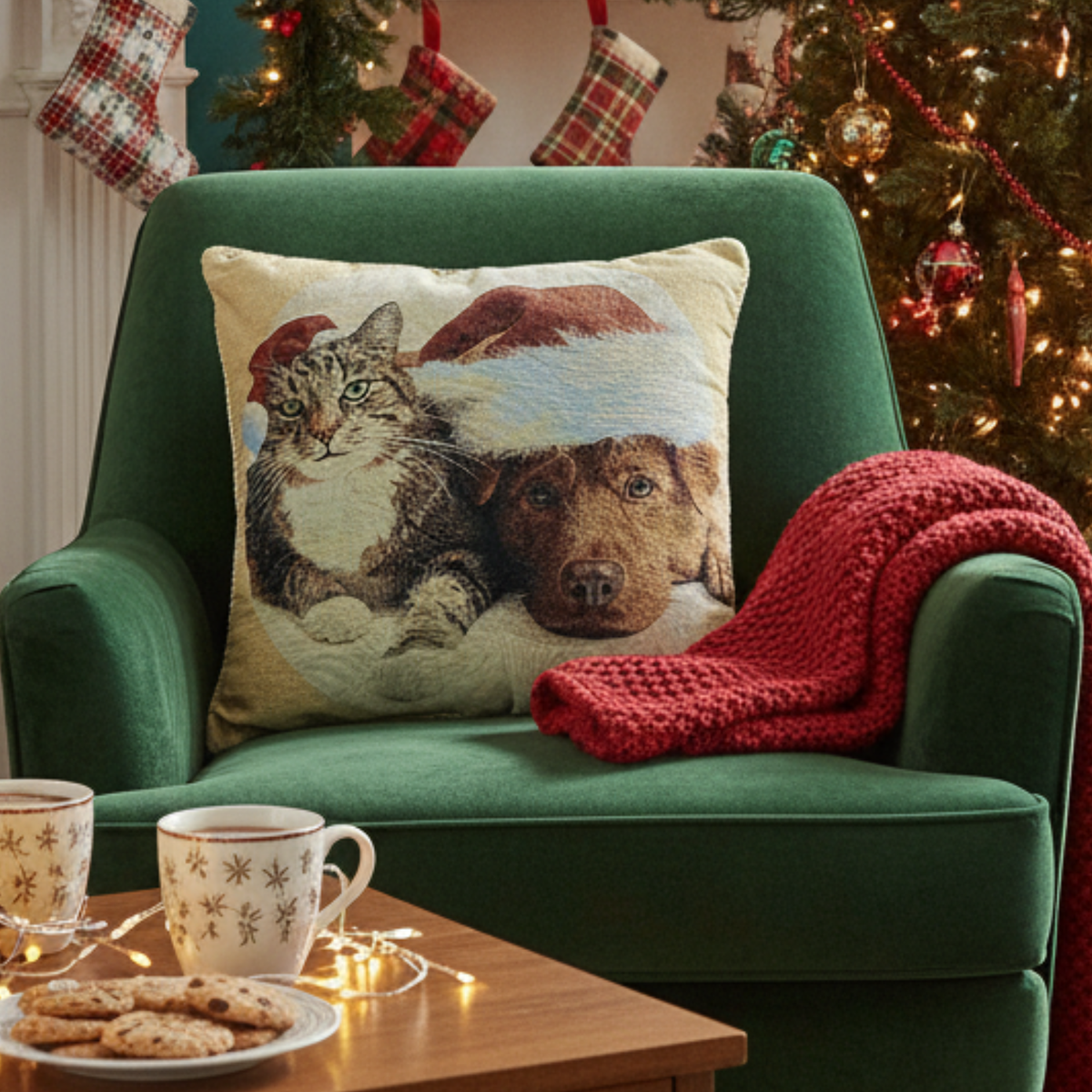 Christmas Dog and Cat Woven Tapestry Throw Pillow Cover, 18 x 18 – view 2