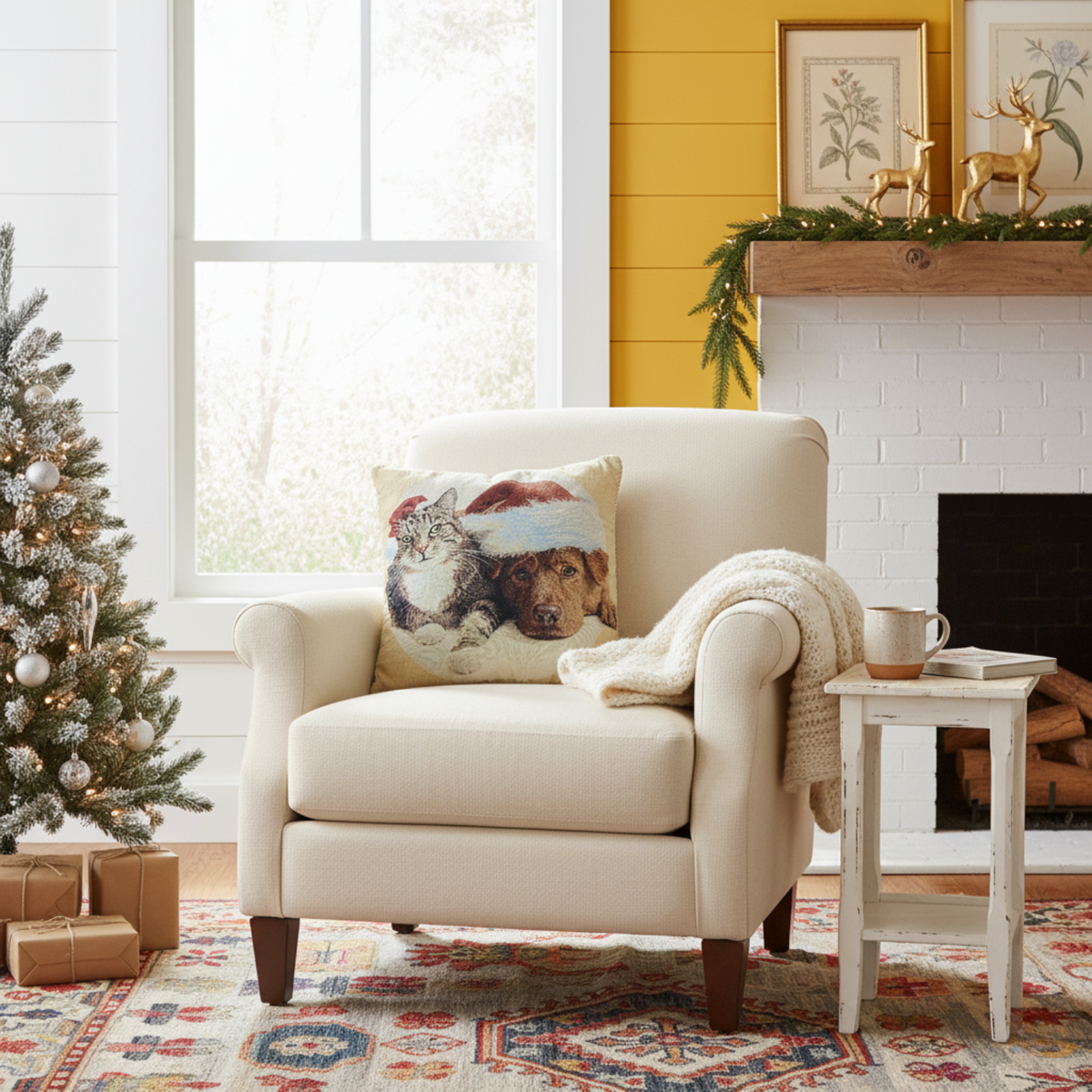 Christmas Dog and Cat Woven Tapestry Throw Pillow Cover, 18 x 18 – view 10