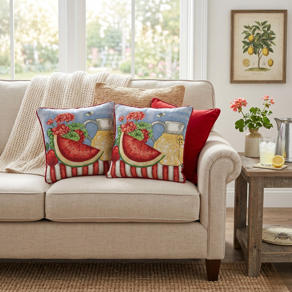Fruity Drinks Watermelon Lemonade Woven Tapestry Pillow Cover – view 11