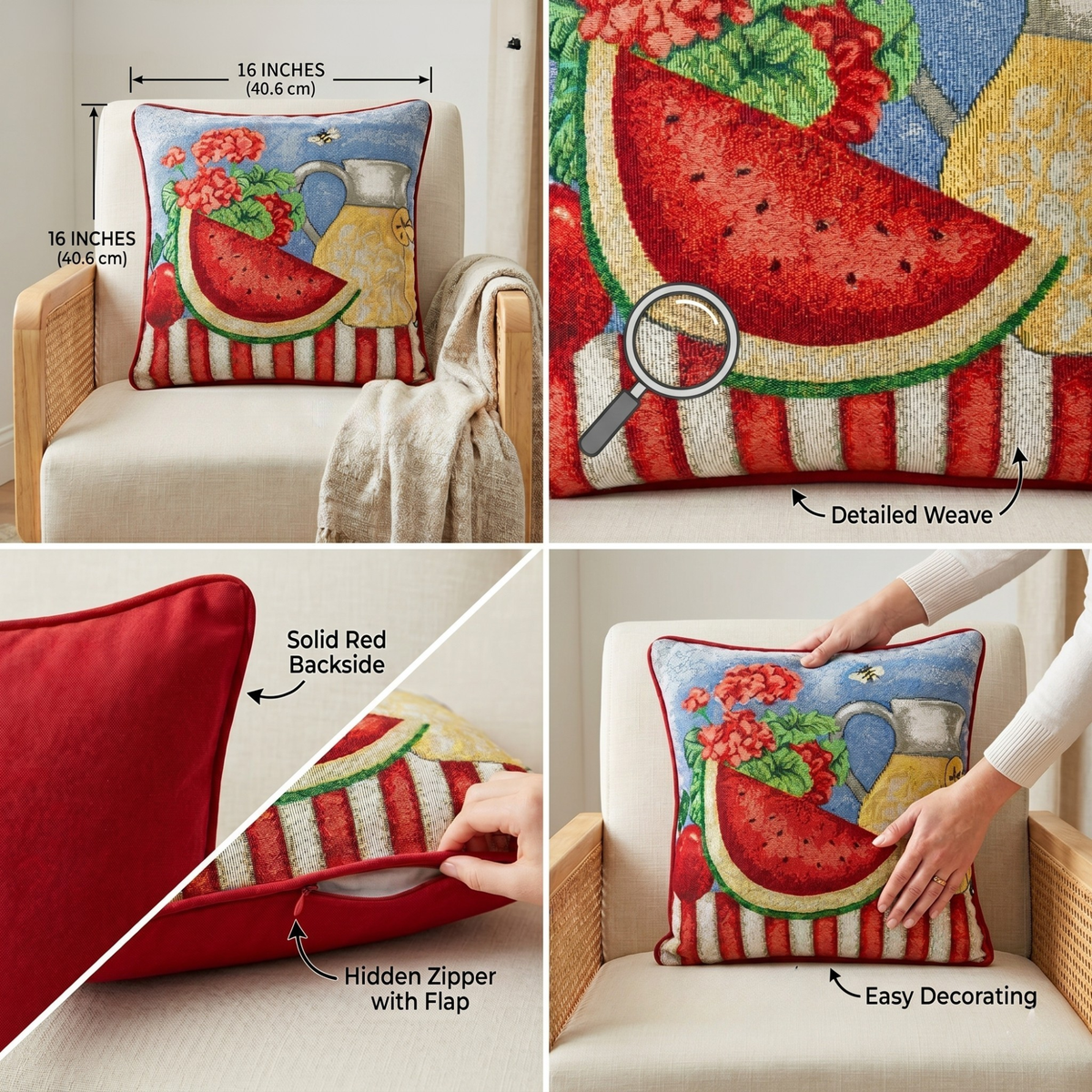 Fruity Drinks Watermelon Lemonade Woven Tapestry Pillow Cover – view 4