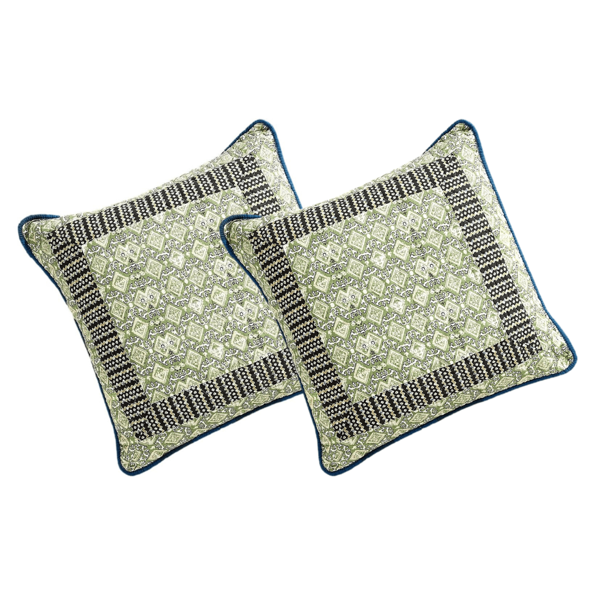 Cotton Patchwork Cushion Cover Set, Teal Blue Green Paisley, 18x18