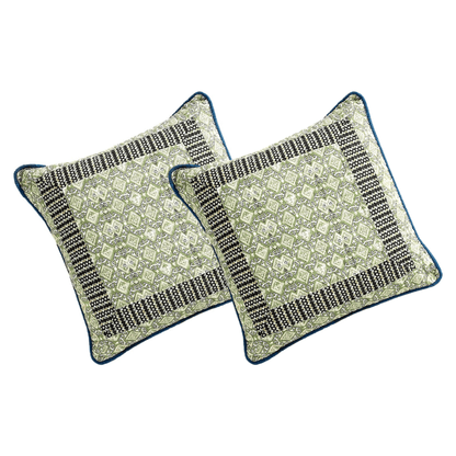 Cotton Patchwork Cushion Cover Set, Teal Blue Green Paisley, 18x18