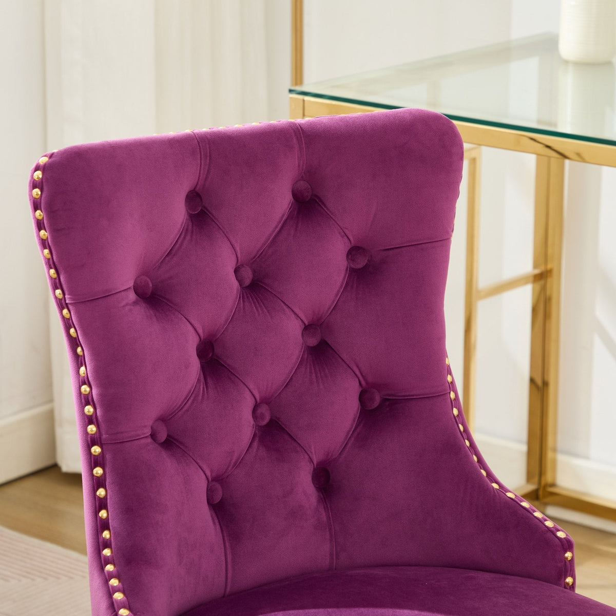 Purple Velvet Tufted Office Chair with Gold Accents and Nailhead Trim – view 10