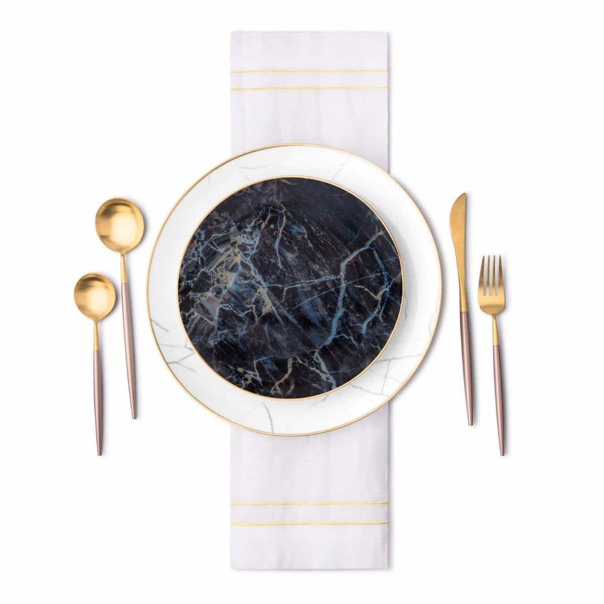Black Marble Fine Bone China Accent Salad Plates with Gold Rim, Set of 4 – view 4
