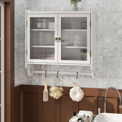 Vintage Double Door Medicine Cabinet with Towel Rack, White Washed – view 2