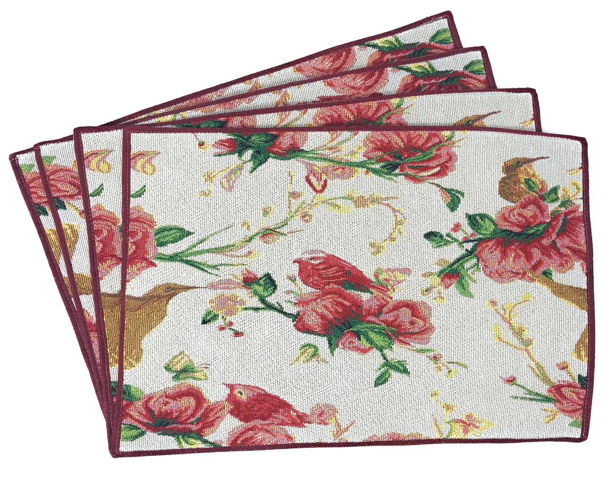 Floral Woven Tapestry Placemat Set with Roses and Finches – view 3
