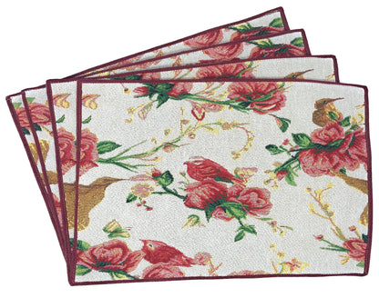 Floral Woven Tapestry Placemat Set with Roses and Finches – view 3