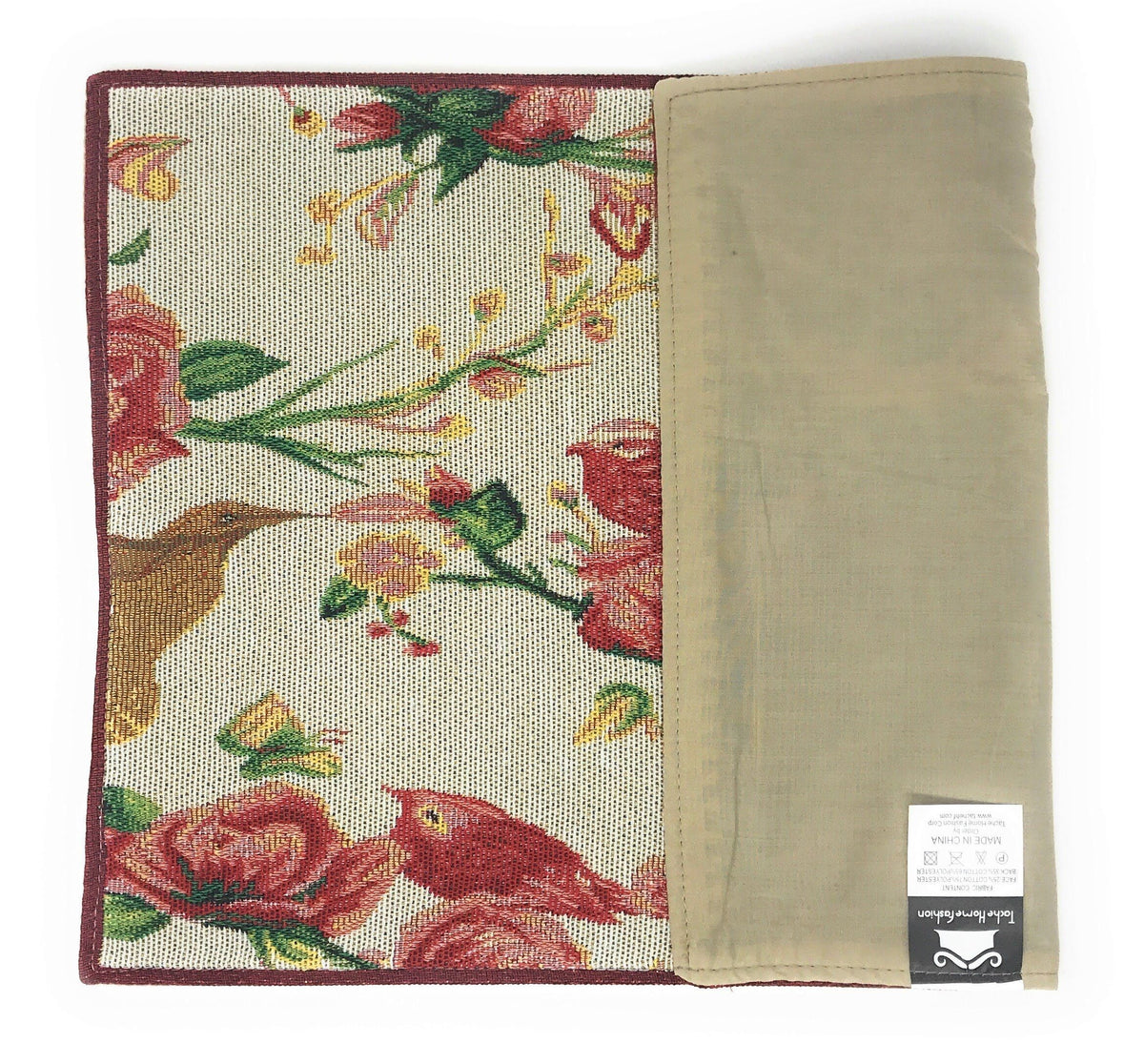 Floral Woven Tapestry Placemat Set with Roses and Finches – view 7